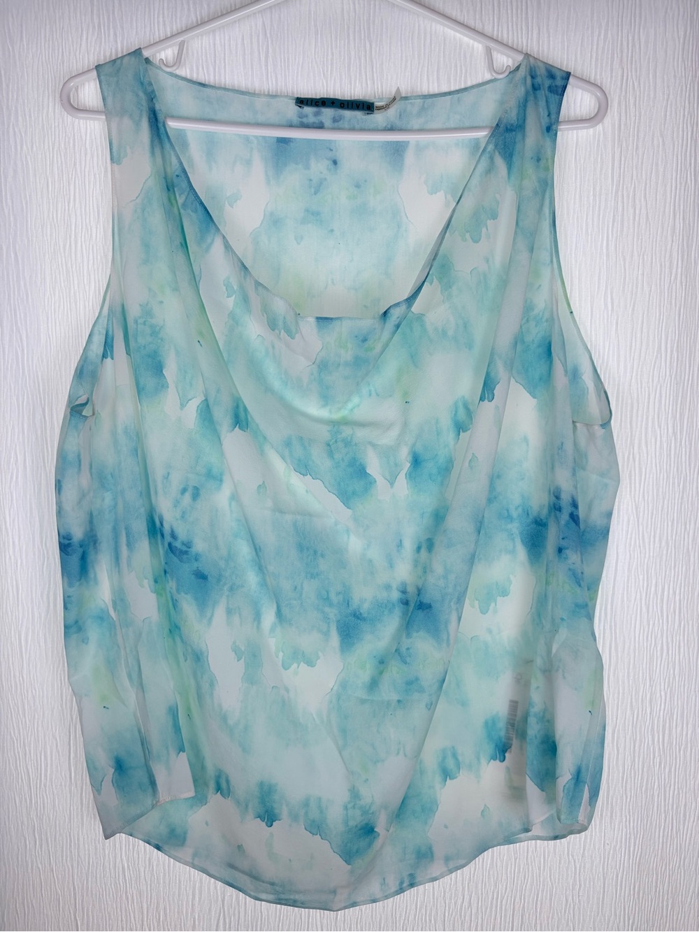 Alice + Olivia Silk Watercolor, Cowl Neck Top, Size Large